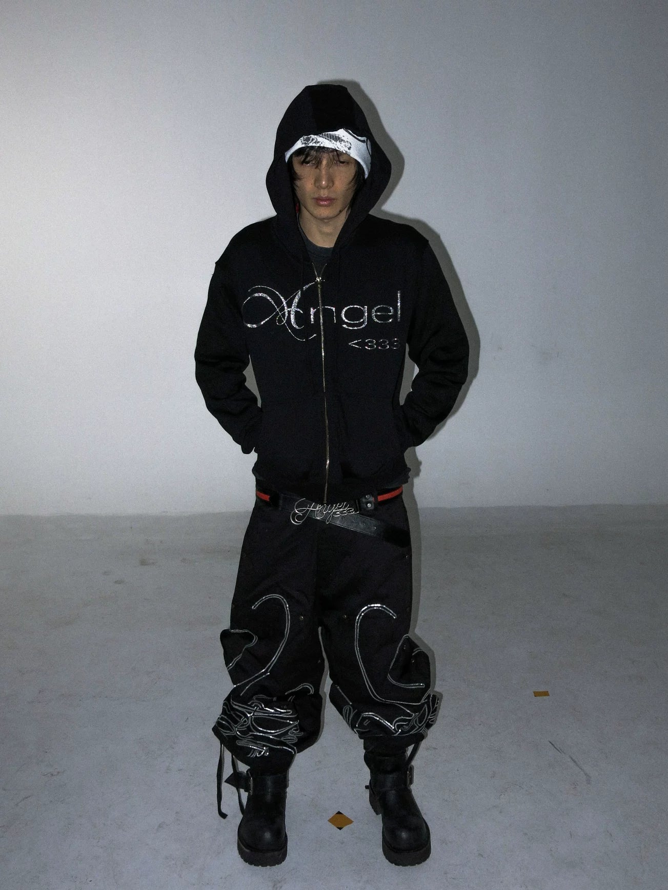 PCCVISION Glitter Print Zip-up Cardigan