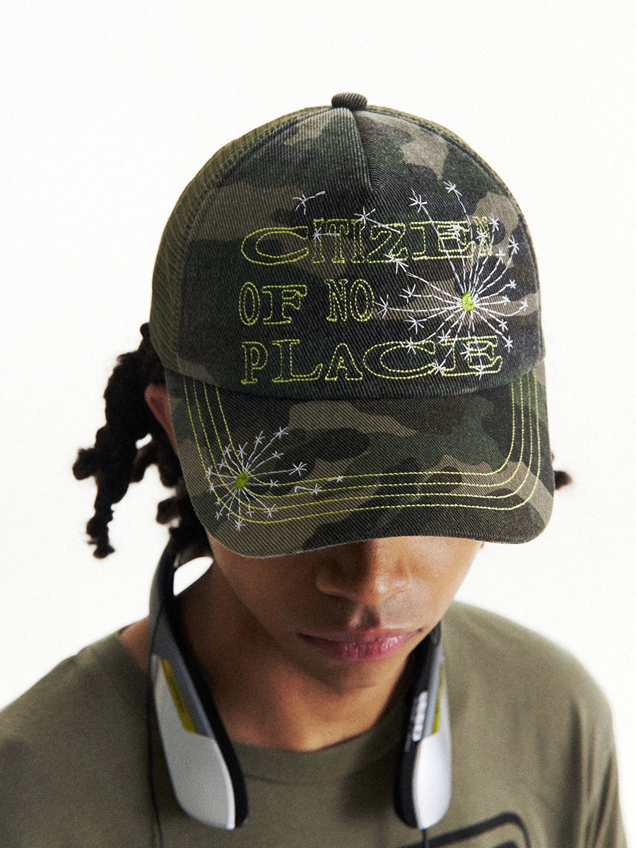 CONP 24SS "Scattered Dandelions" Hand Thread Embroidery Camouflage Truck Cap