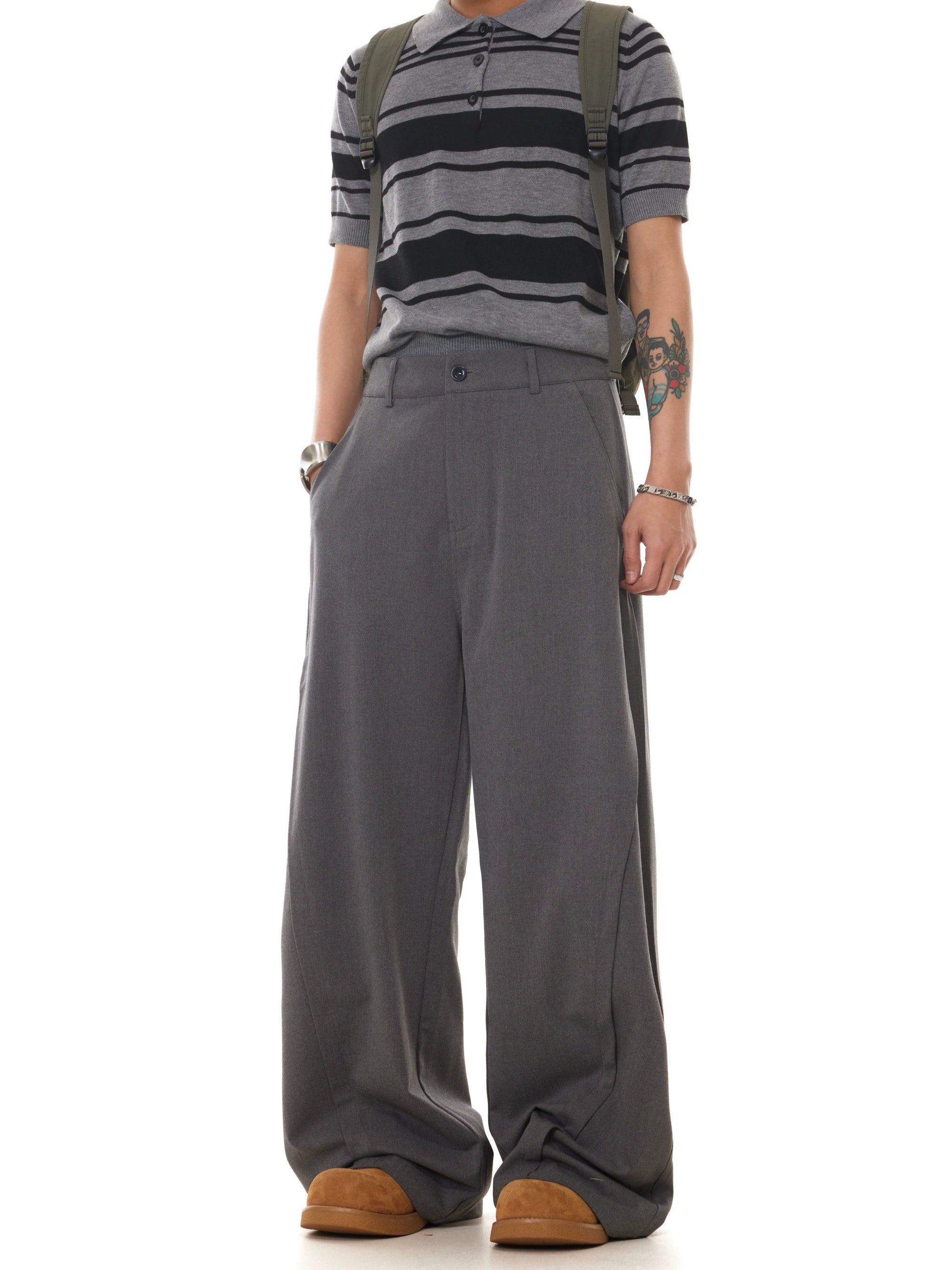 BTSG Silhouette Drape Loose-fitting Wide-leg Slacks
