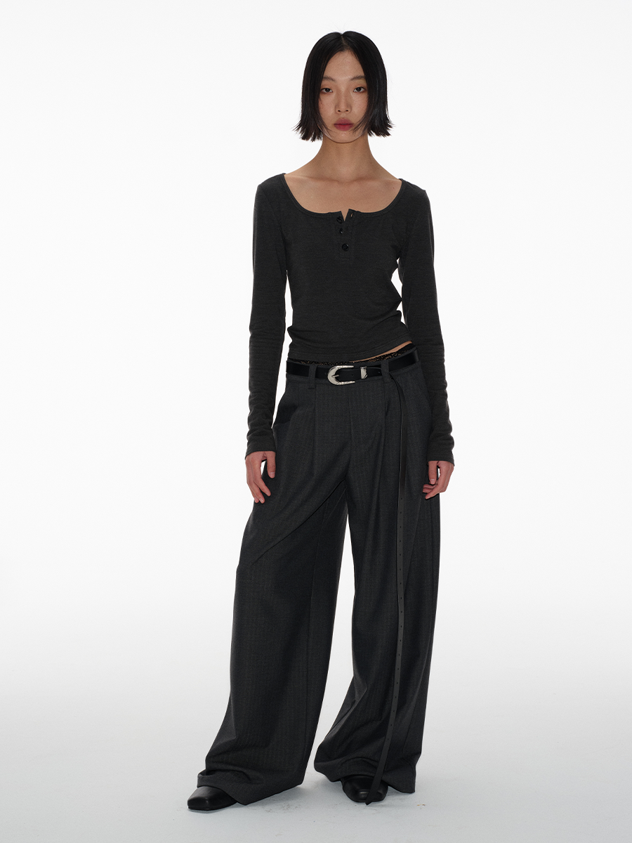 JCAESAR Herringbone Double-pleated Slacks