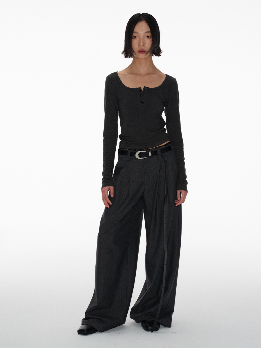 JCAESAR Herringbone Double-pleated Casual Straight-leg Pants