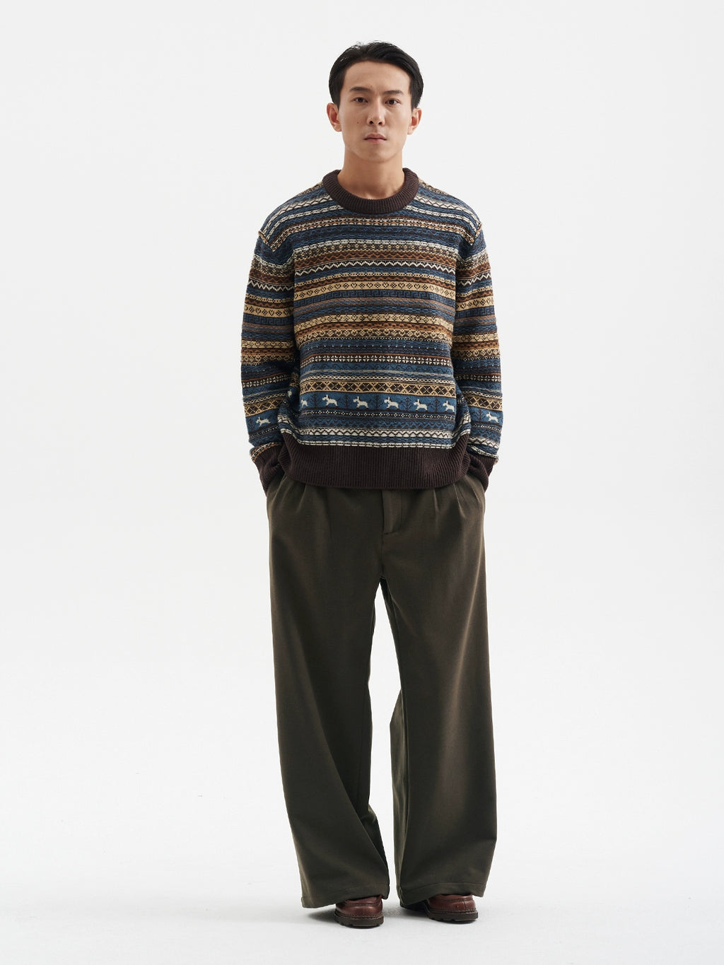 BUTTBILL Vintage Fair Island Crew Neck Sweater