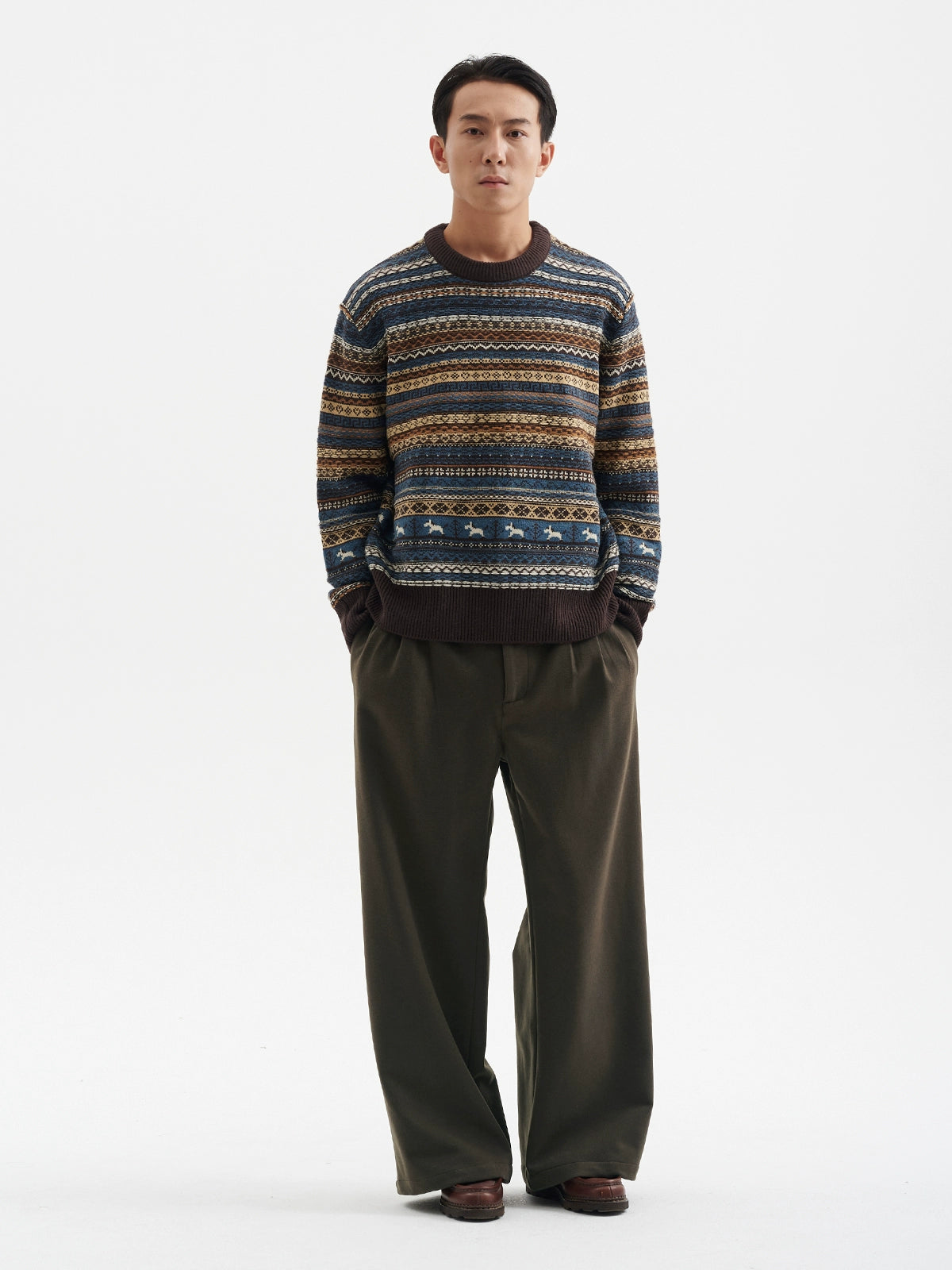 BUTTBILL Vintage Fair Island Crew Neck Sweater