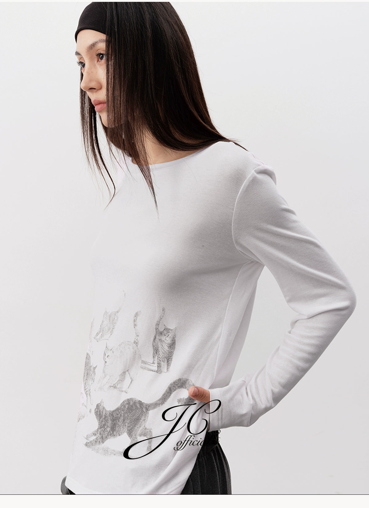 JCAESAR WOMEN Kitten Print Long Sleeve