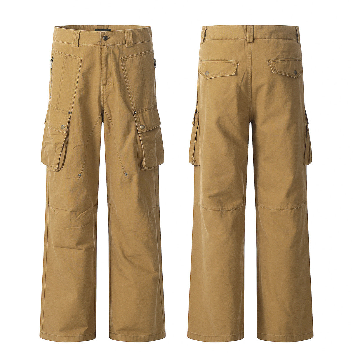 11KN  khaki multi-pocket straight pants