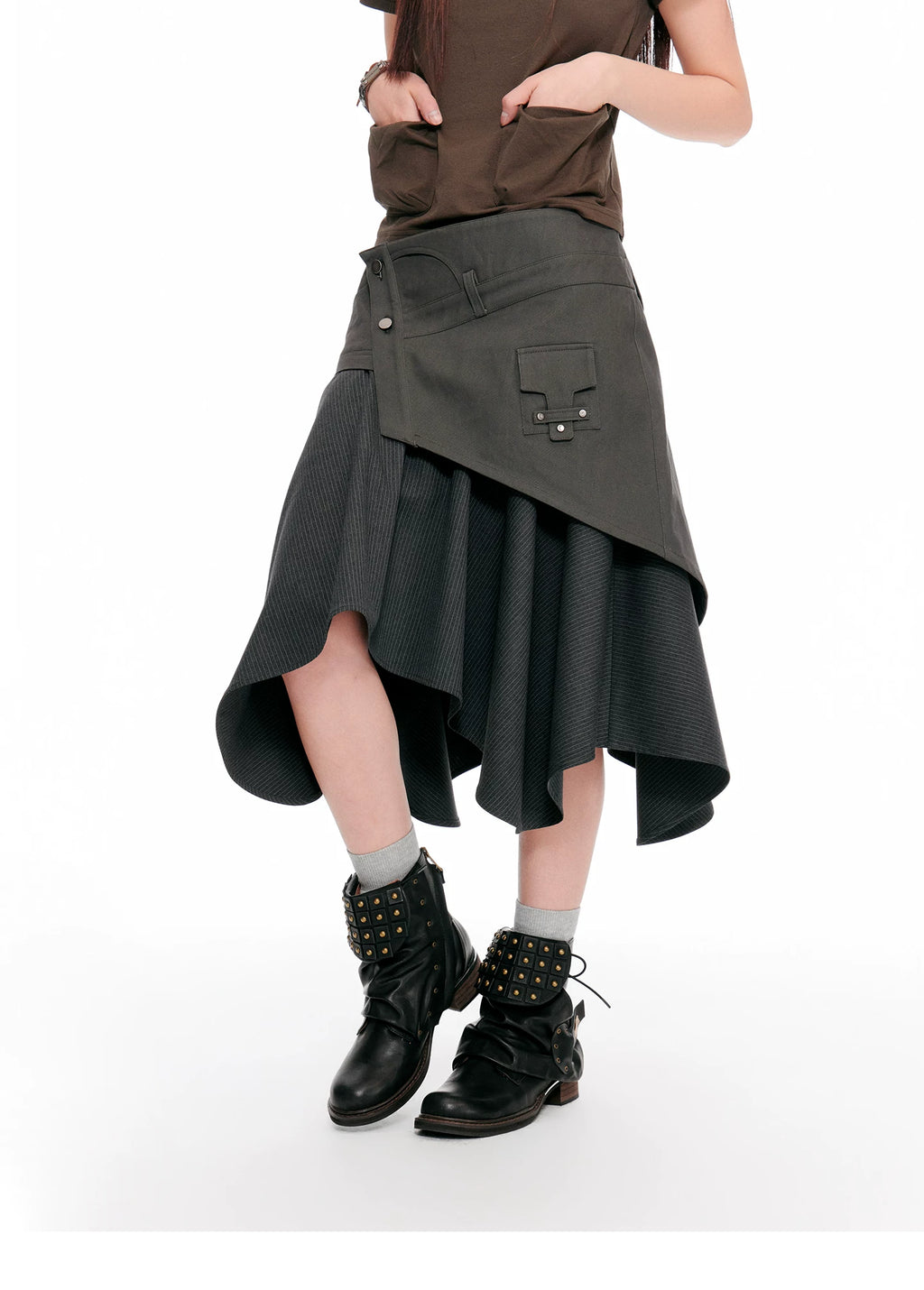 JIKOO Asymmetrical Tooling Splicing and Cutting Skirt