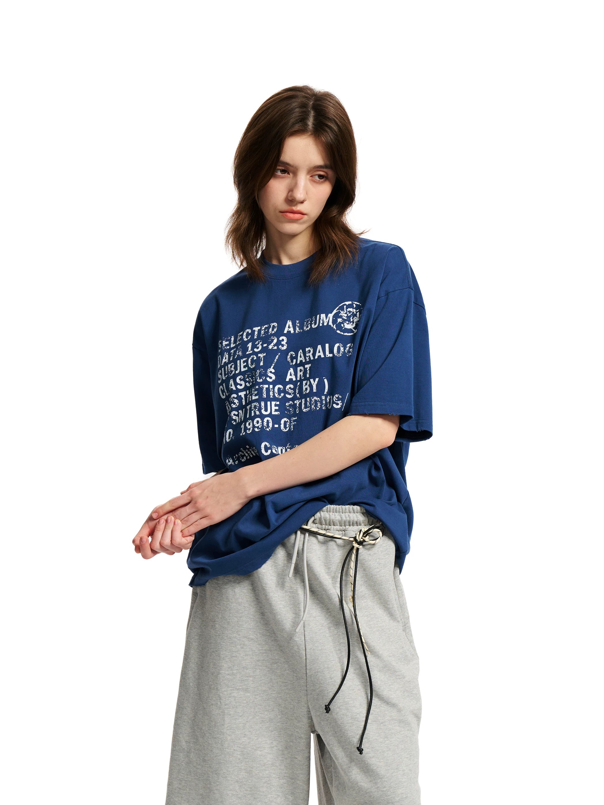 Loopsoon Chest Old Damaged Printed Casual Versatile Tee