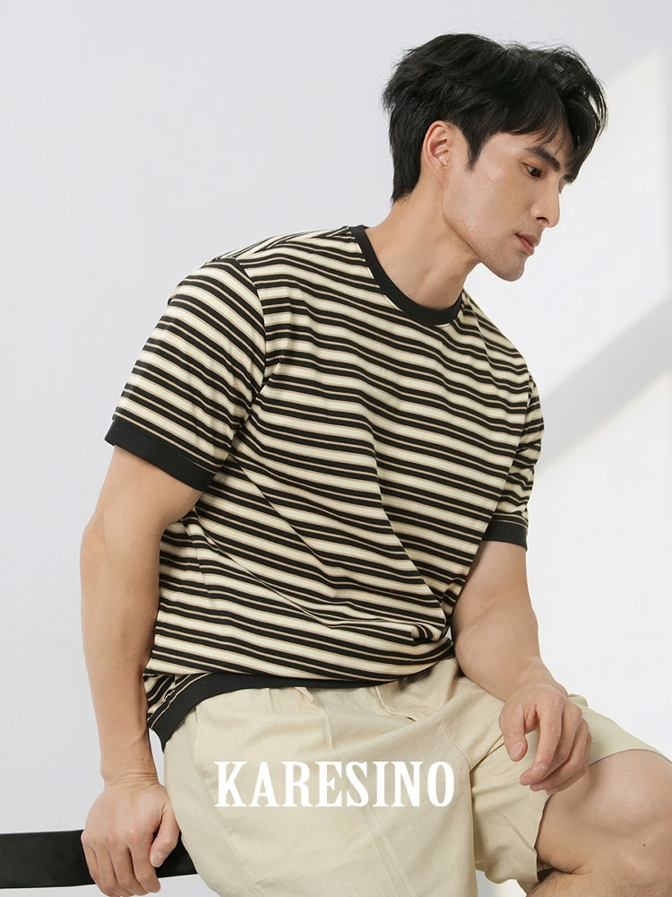 KARESINO Contrasting Casual Versatile Striped Tee