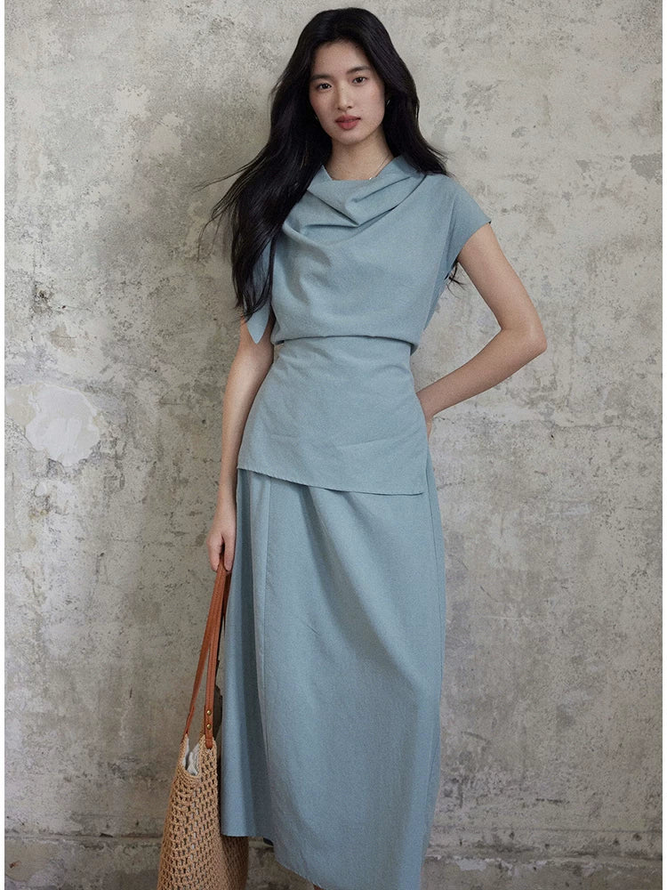 TYANG Casual Swinging Collar Shirt Skirt Set