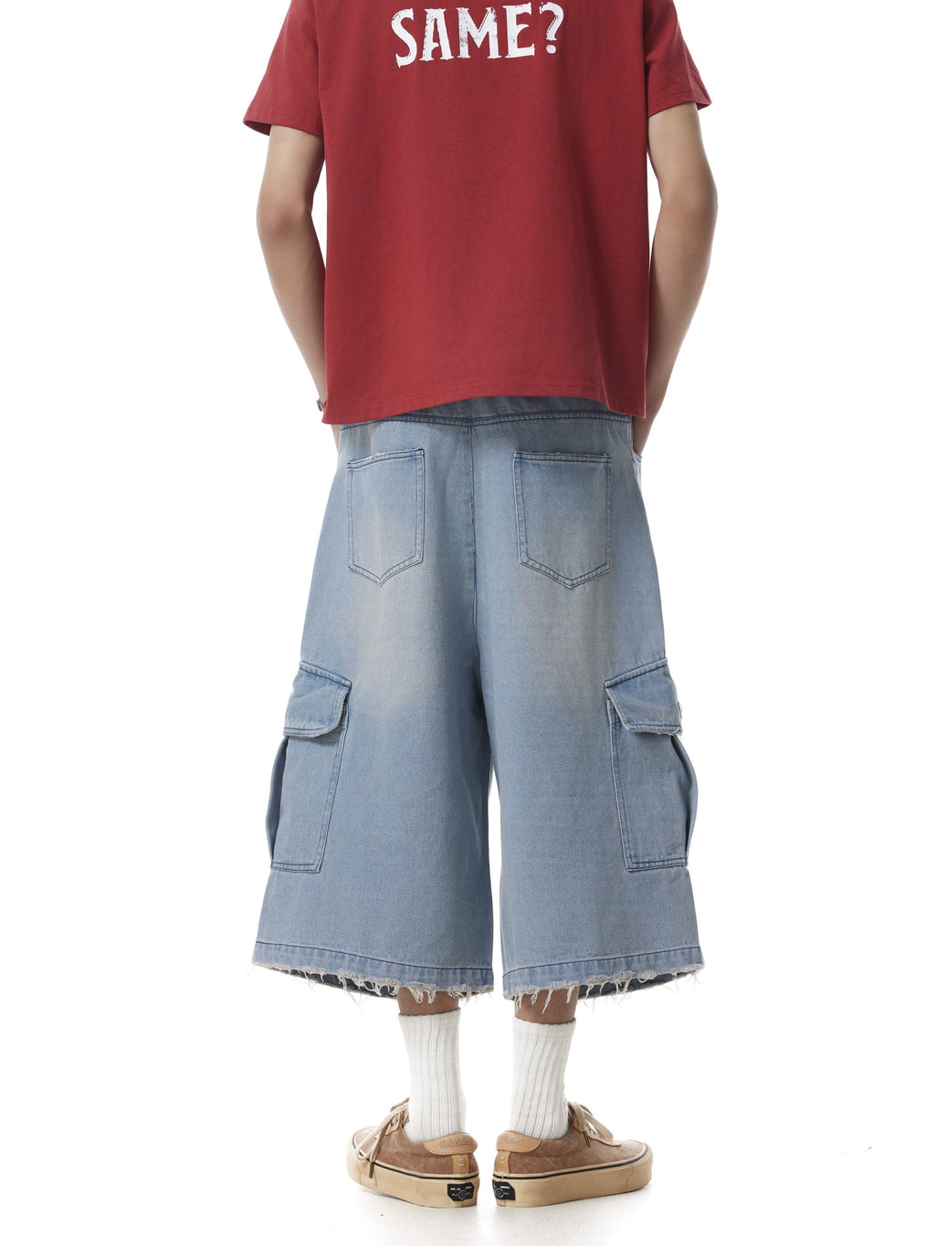 BTSG Premium Sense Natural Washed Pleated Denim Shorts
