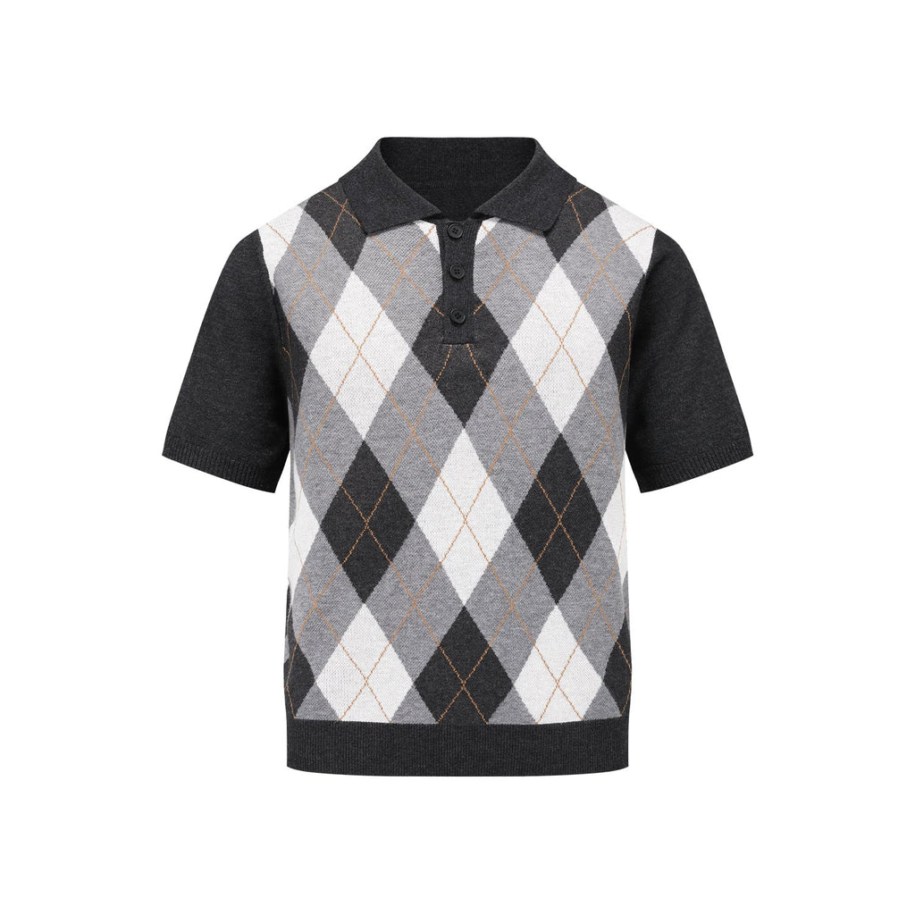 MANUSCRIPT Casual Front Shoulder Plaid Lapel Tee