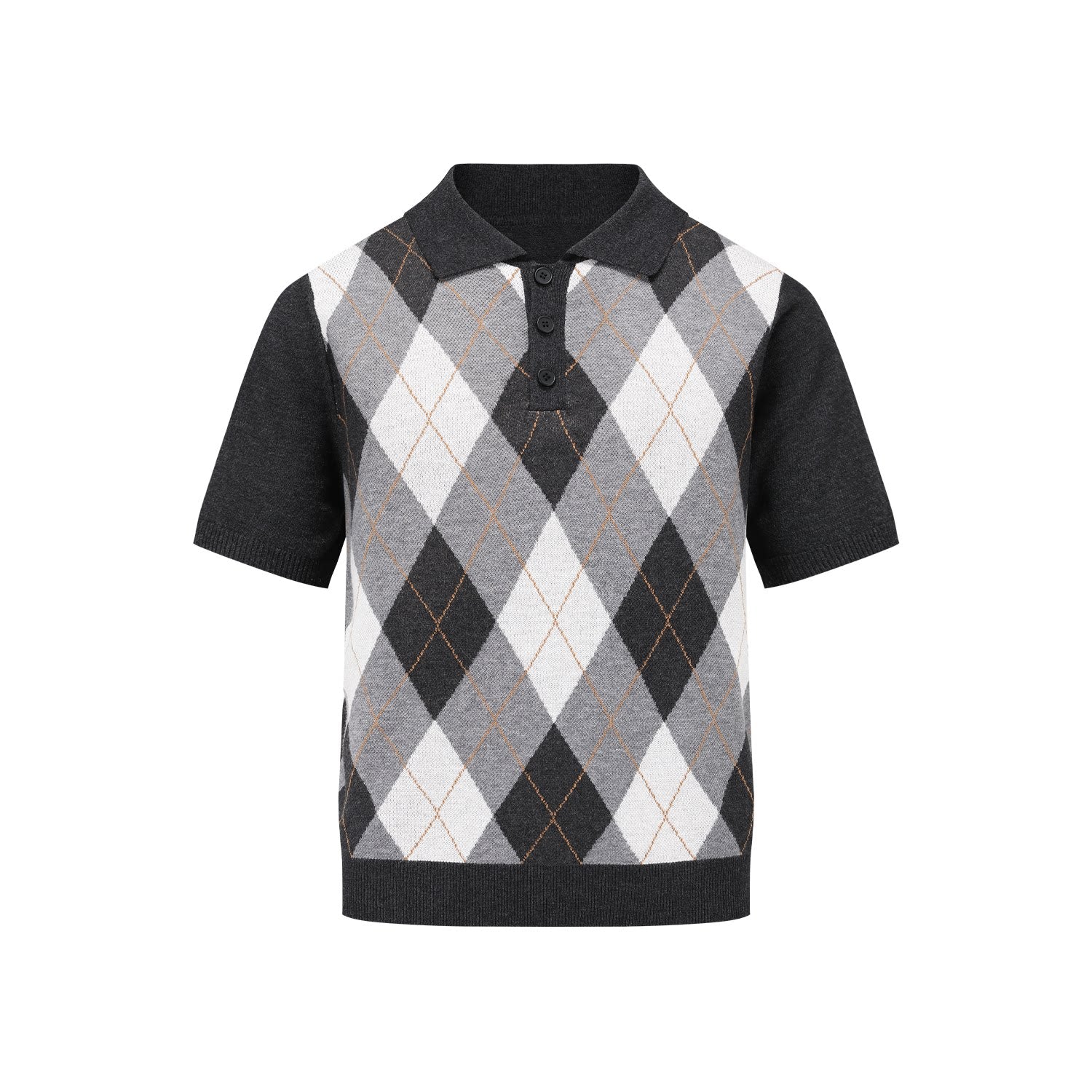 MANUSCRIPT Casual Front Shoulder Plaid Lapel Tee