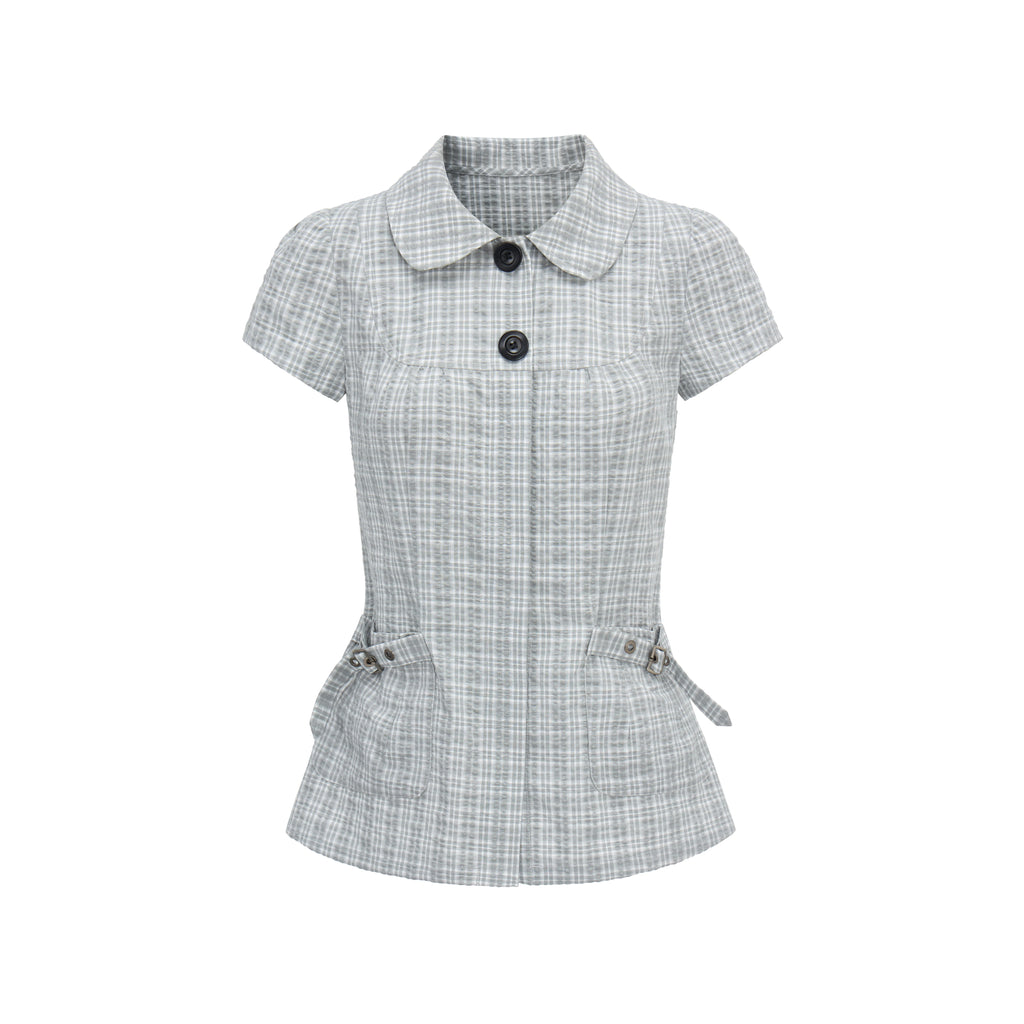 JIKOO Splicing Doll Collar Plaid Shirt Tee