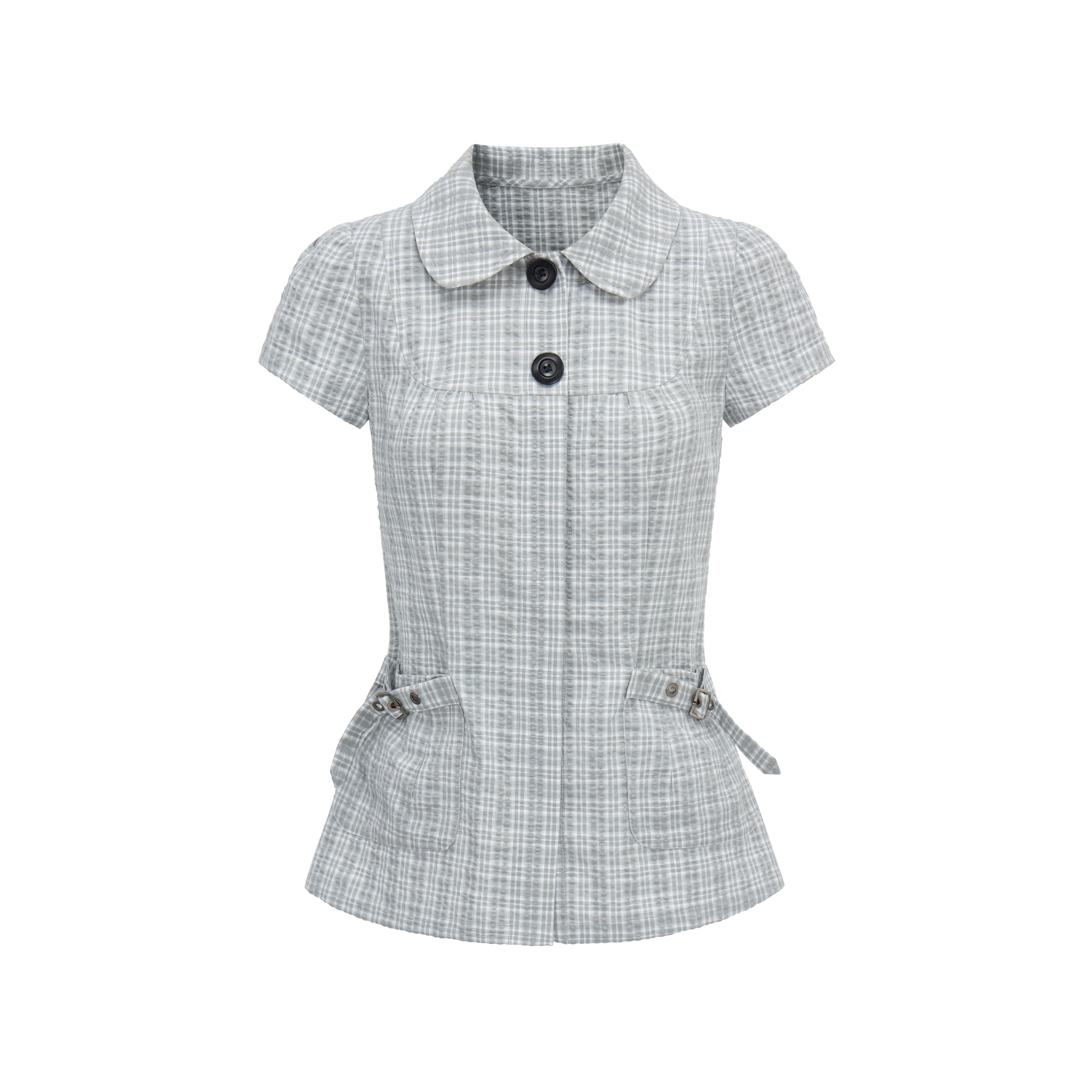 JIKOO Splicing Doll Collar Plaid Shirt Tee