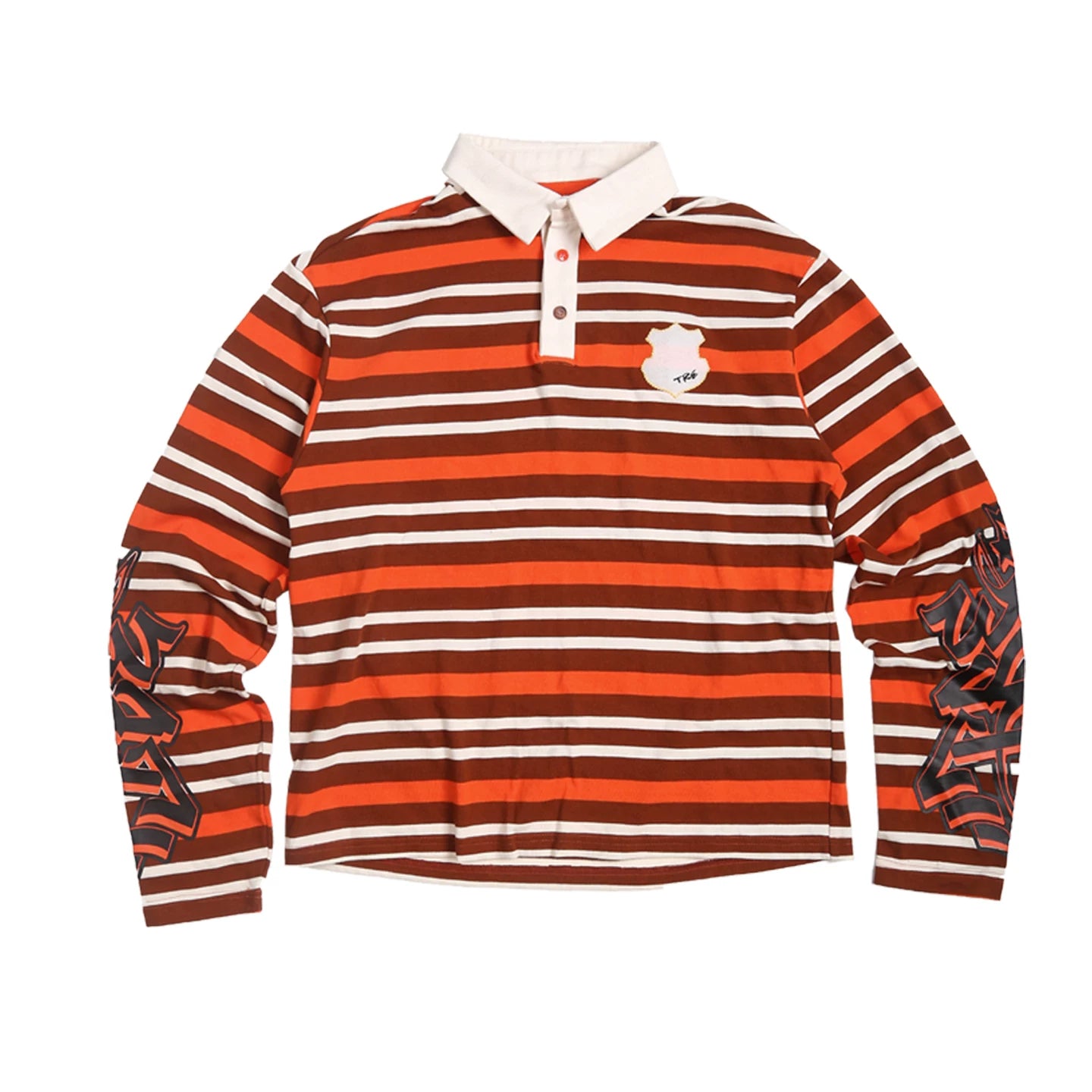 TREclub Vintage Striped Embroidered Epaulettes Polo Shirt Long Sleeve