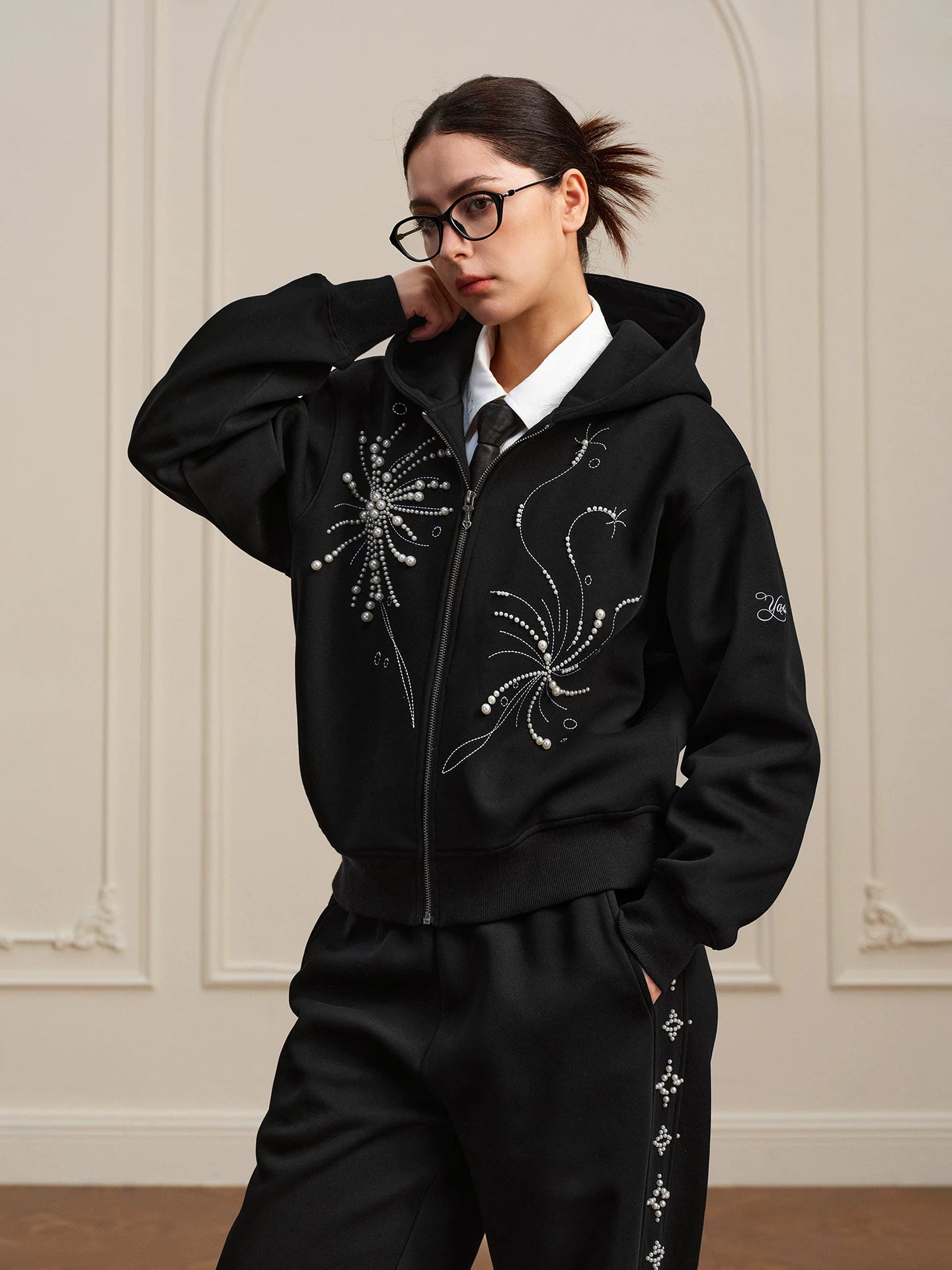 YADcrew Fireworks Pearl Embroidered Hooded Jacket