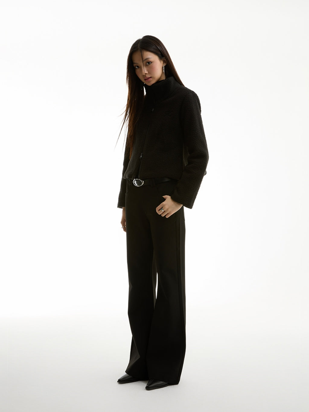FUNKYFUN Short Fleece Stand-up Neck Zipper Jacket