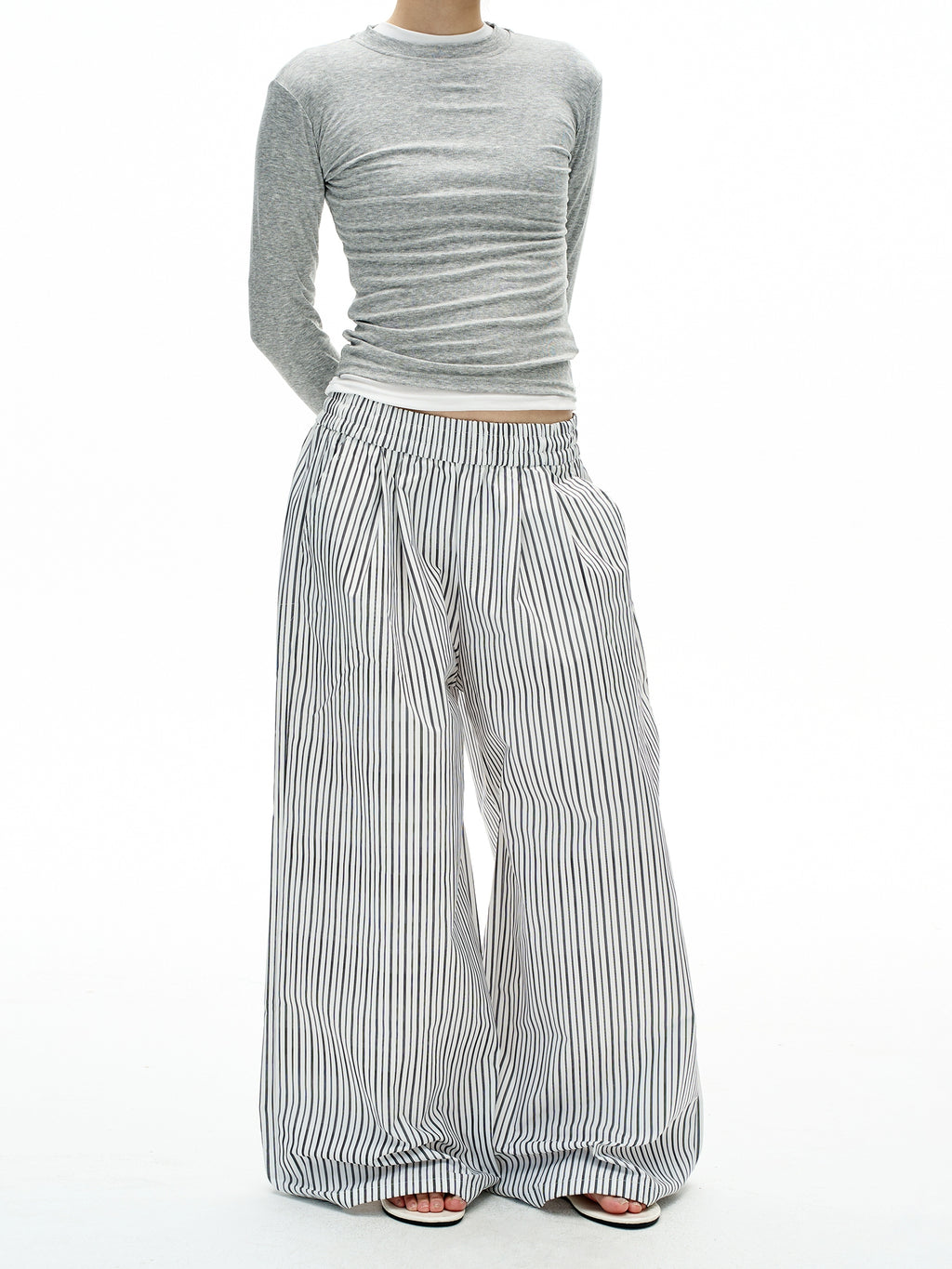 MADWITCH Vintage Lazy Striped Elastic Waist Casual Pants