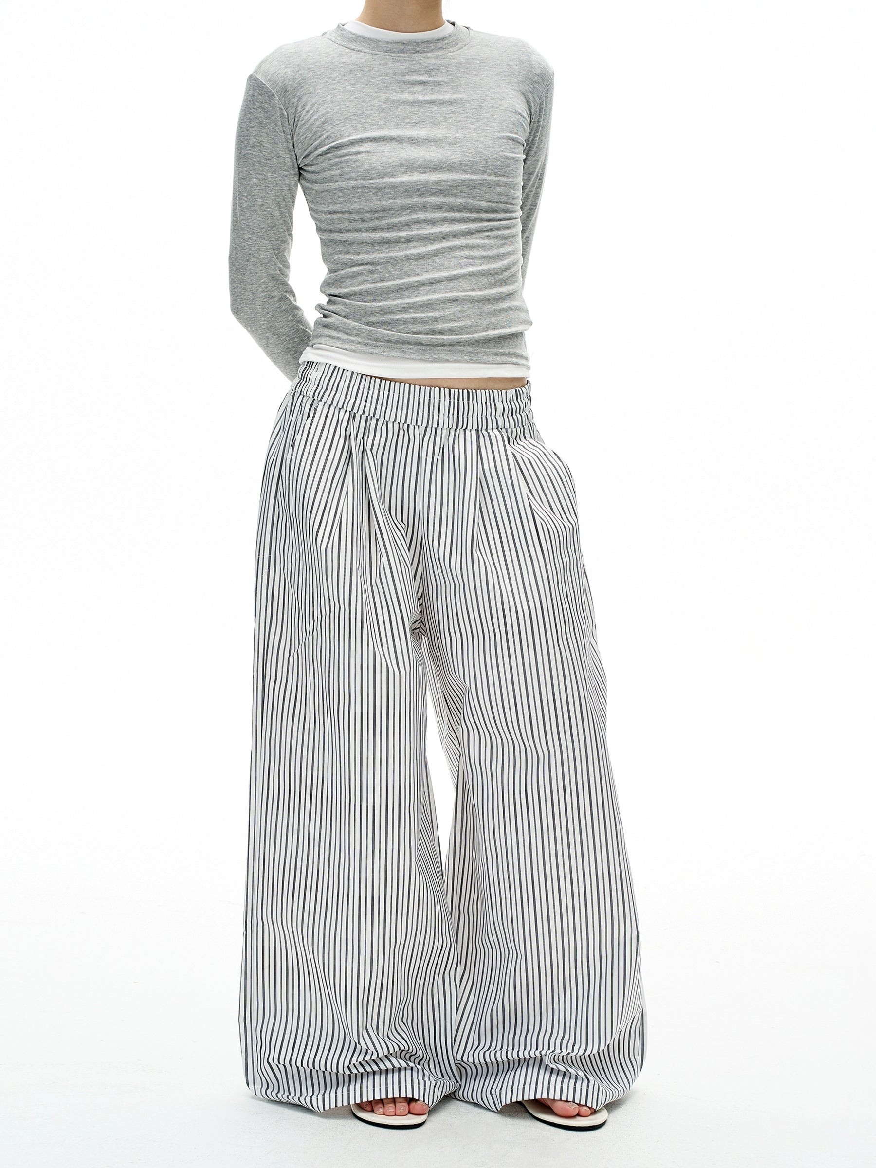 MADWITCH Vintage Lazy Striped Elastic Waist Casual Pants