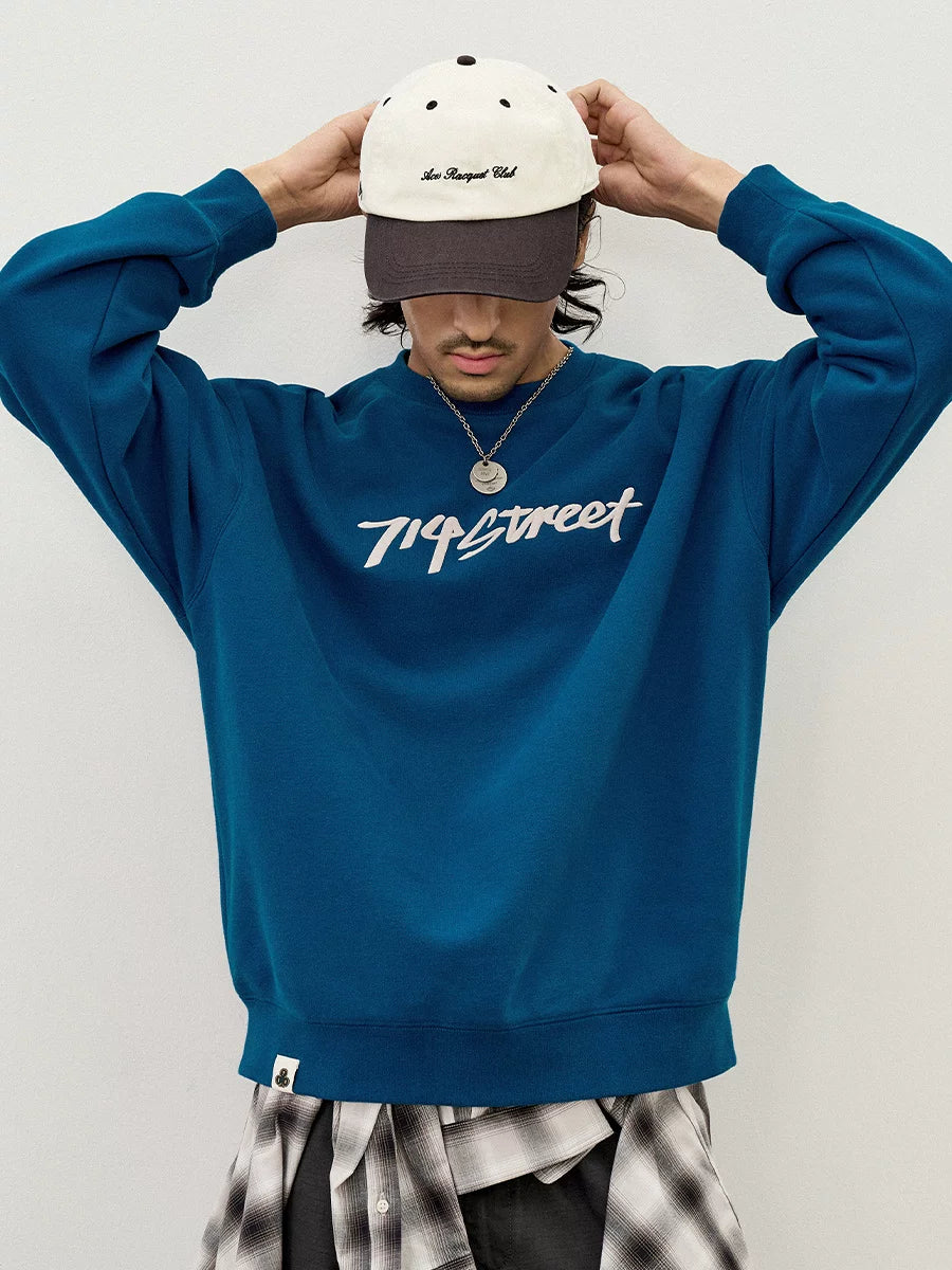 714Street Low Shoulder Sleeves Loose Silhouette Crew Neck Fleece Sweater