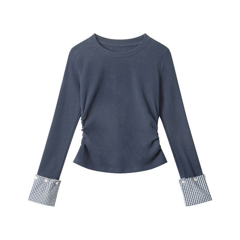 (Clearance) Nariele Waist Wrinkle Splicing Design Long Sleeve