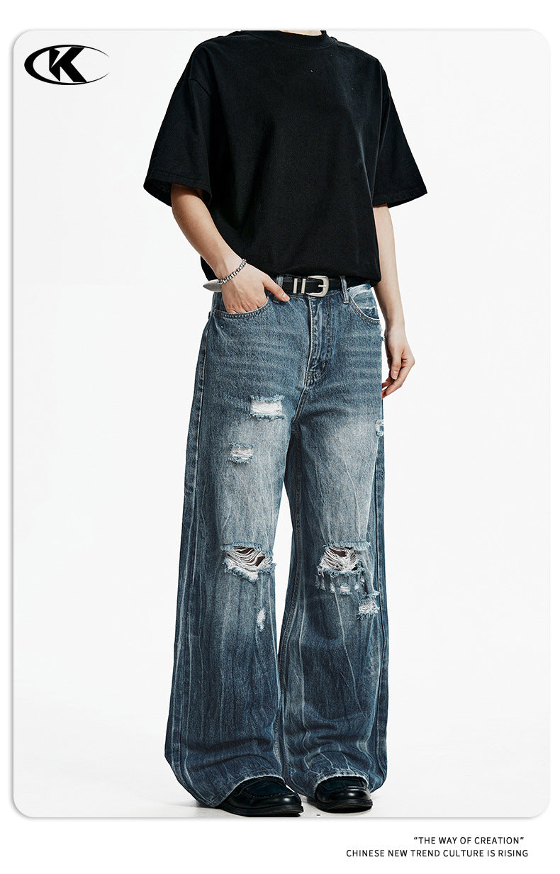 11KN Distressed Straight Leg Denim Jeans