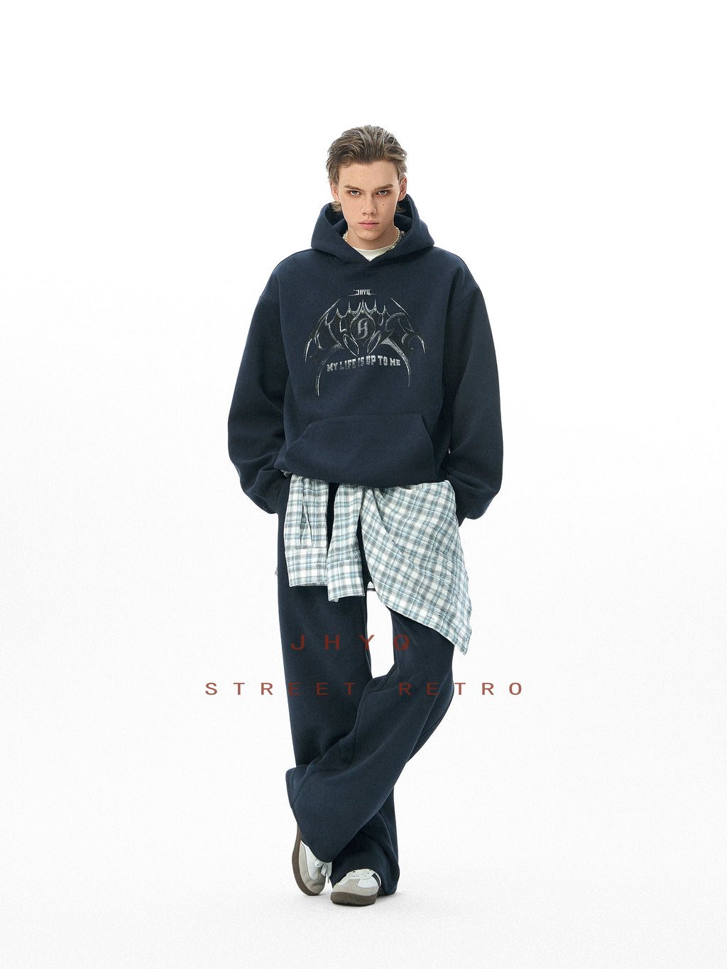 JHYQ Retro Beaded Dark Bat Print Hoodie