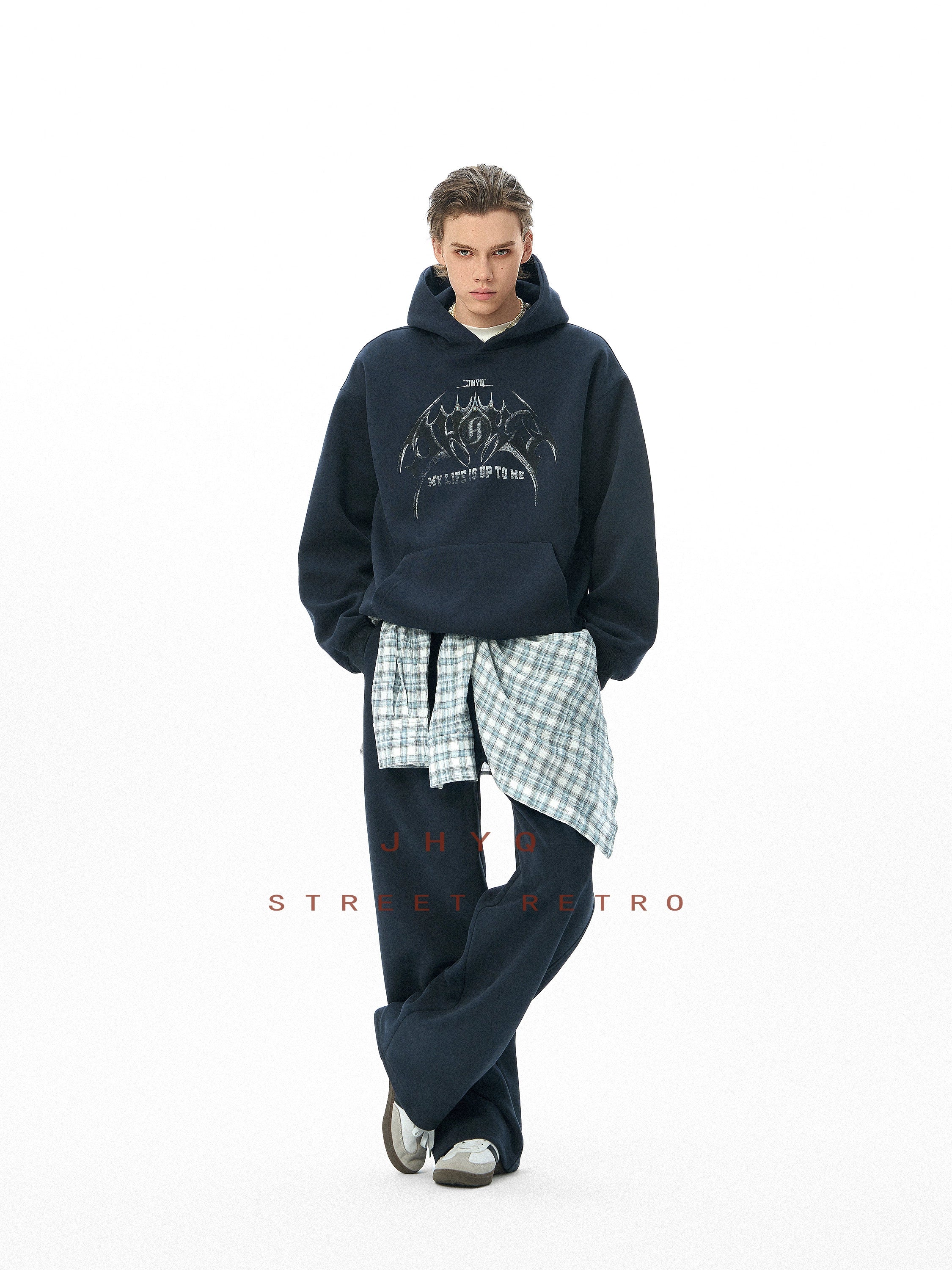 JHYQ Retro Beaded Dark Bat Print Hoodie