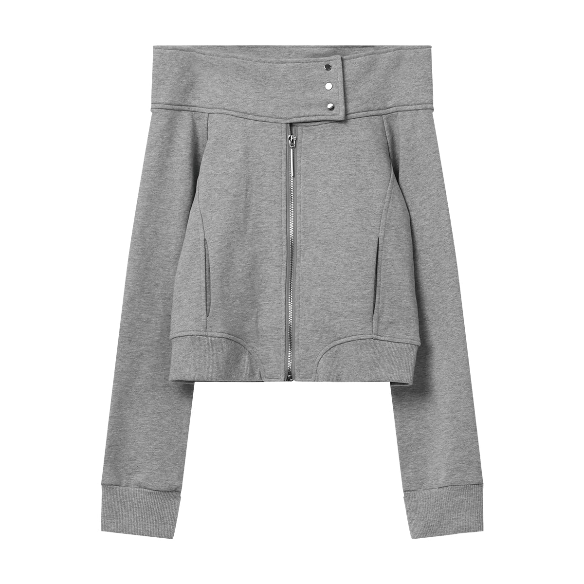 FUNKYFUN One-word Shoulder Zipper Cardigan Sweater