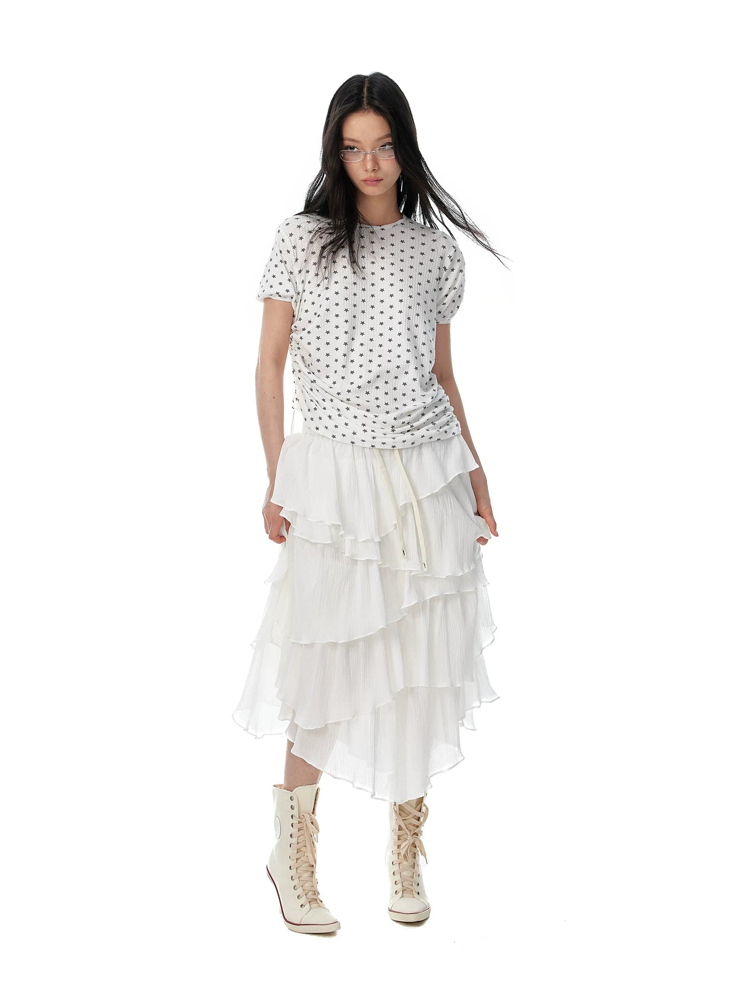 JIKOO Floral Round Neck Loose and Thin Tee