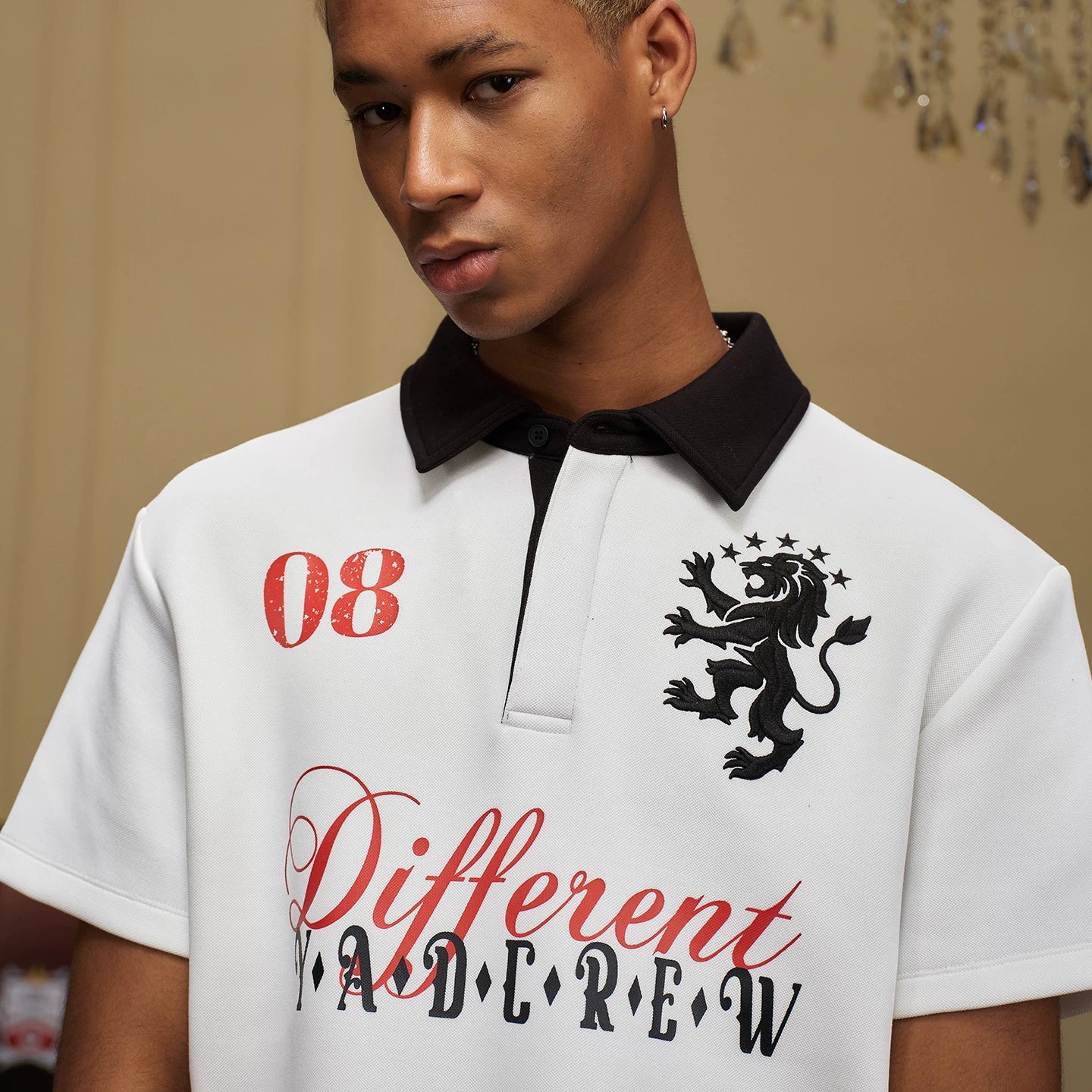 YADcrew Embroidered Letter Contrasting Polo Shirt