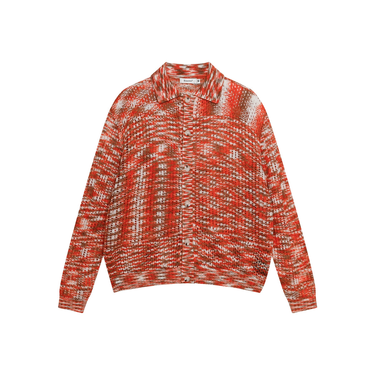 FUNKYFUN Lapel Cardigan Rhombus Hollow-knit Long-sleeved Sweater