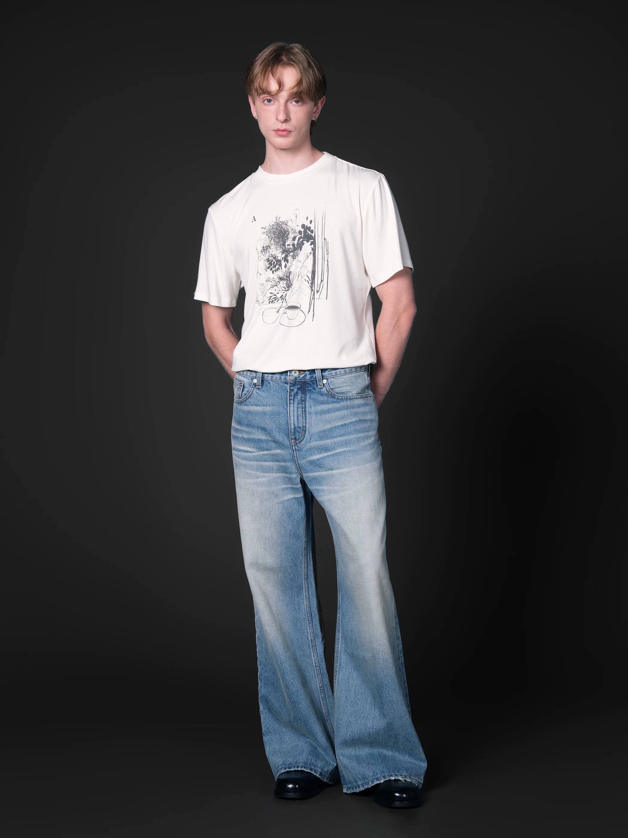Set for life "Afternoon Silhouette" Printed wool blend short width t-shirt