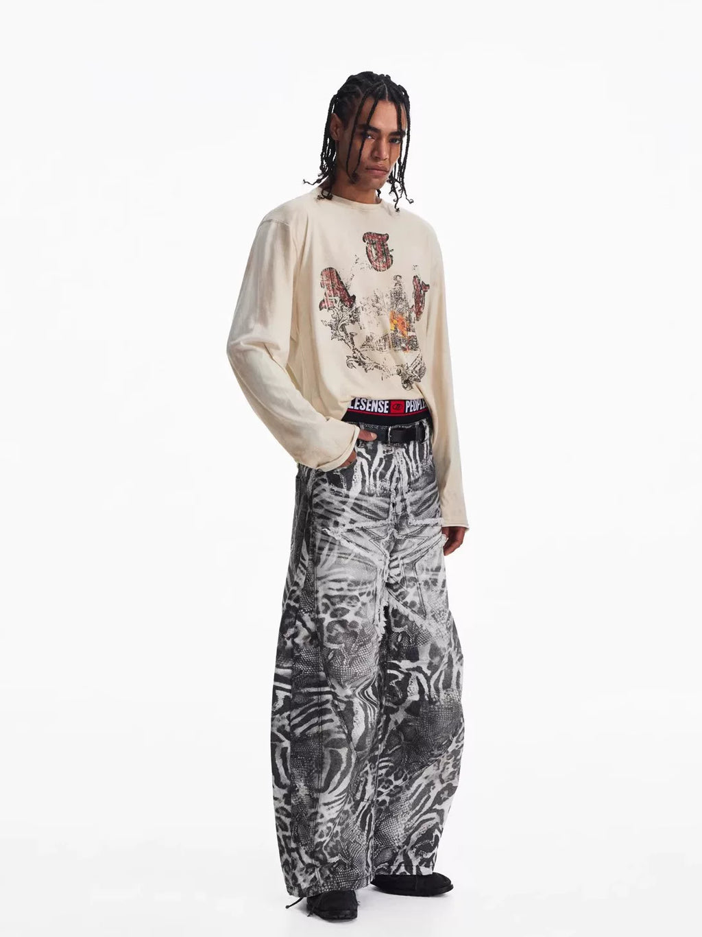 PEOPLESENSE Vintage Loose Crew Neck Casual Long Sleeve