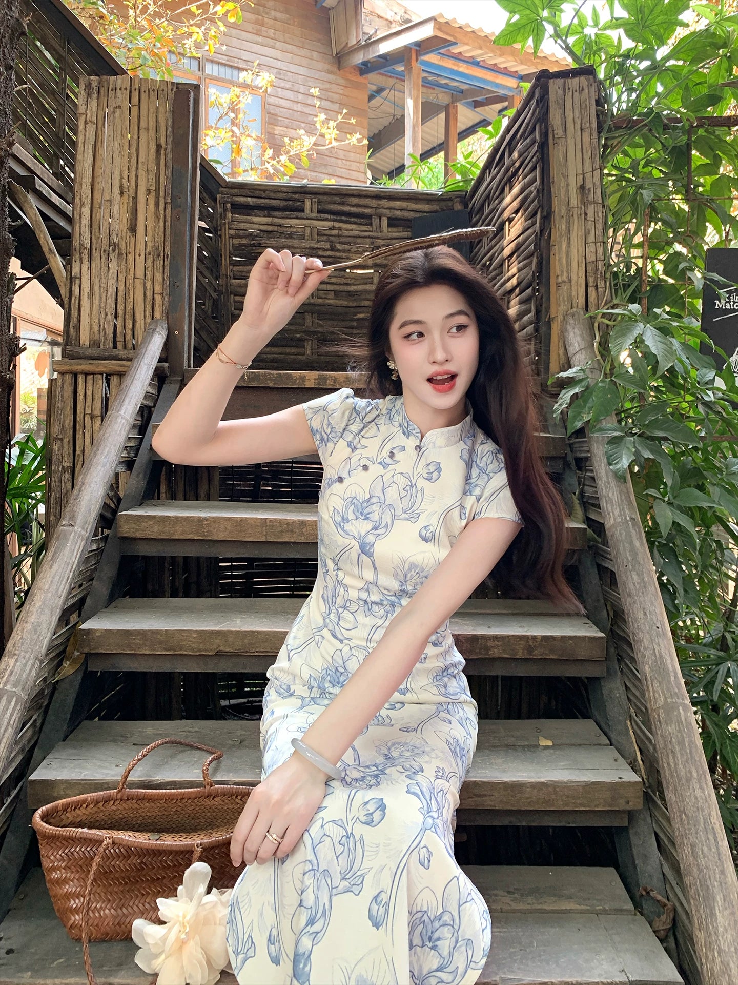 ZIHE Floral Waist Low Slit Dress