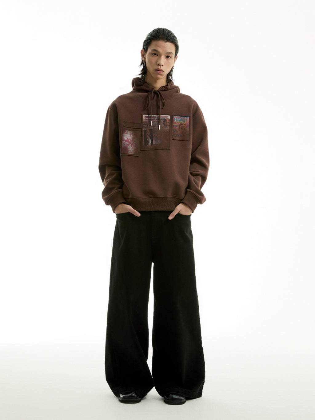 FUNKYFUN Blur Magazine Print Hooded Pullover Sweater
