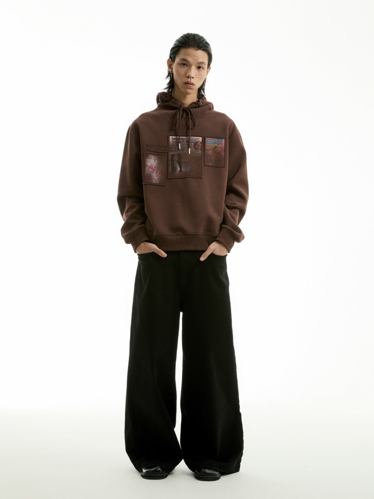 FUNKYFUN Blur Magazine Print Hooded Pullover Sweater