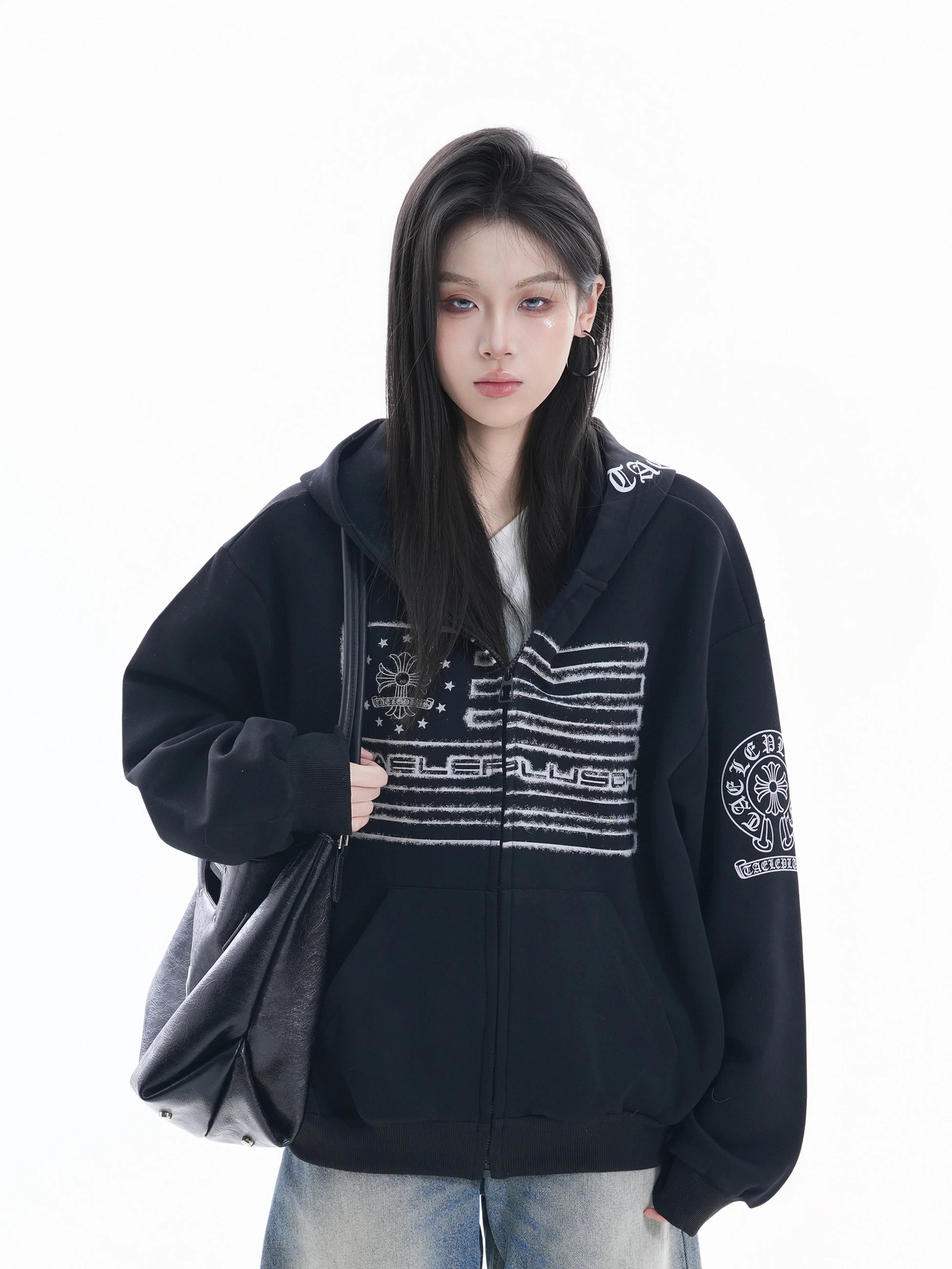 Zuocisankon Oversize Flag Print Jacket