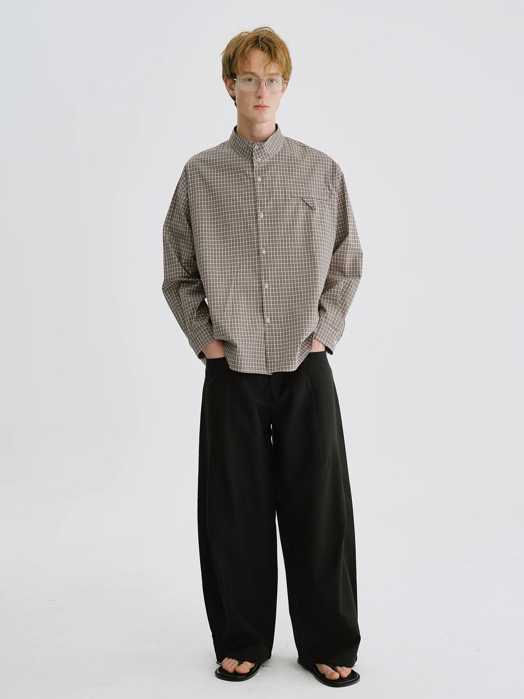 LIVINGTOWN Loose Plaid Long-sleeved Shirt