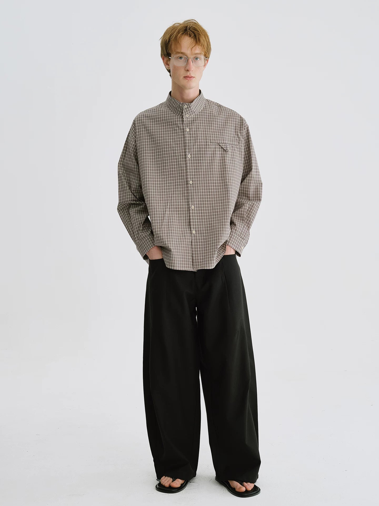 LIVINGTOWN Loose Plaid Long-sleeved Shirt