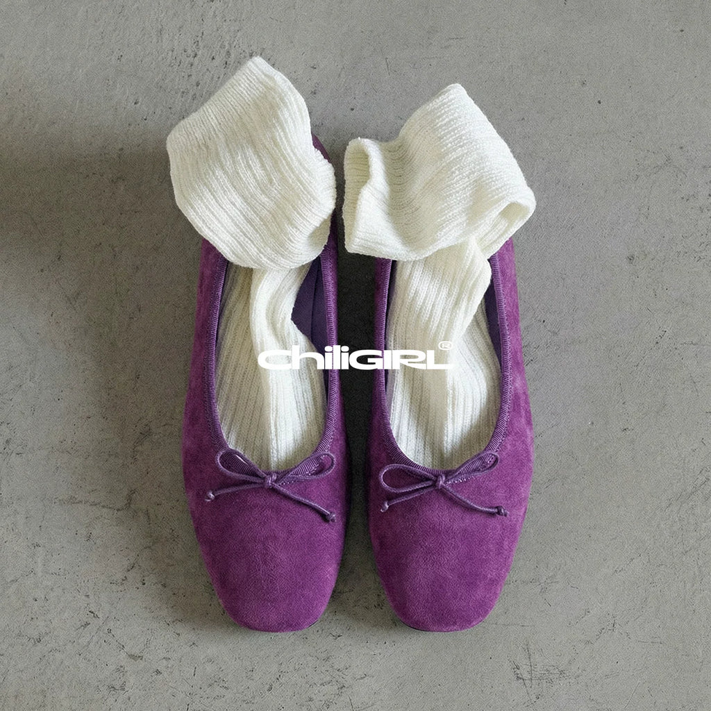 CHILIGIRL Bow Light Mouth Suede Flat Shoes