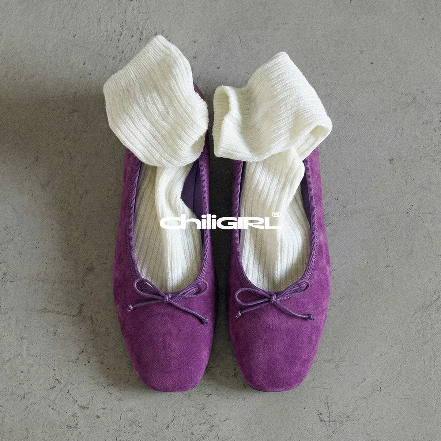 CHILIGIRL Bow Light Mouth Suede Flat Shoes