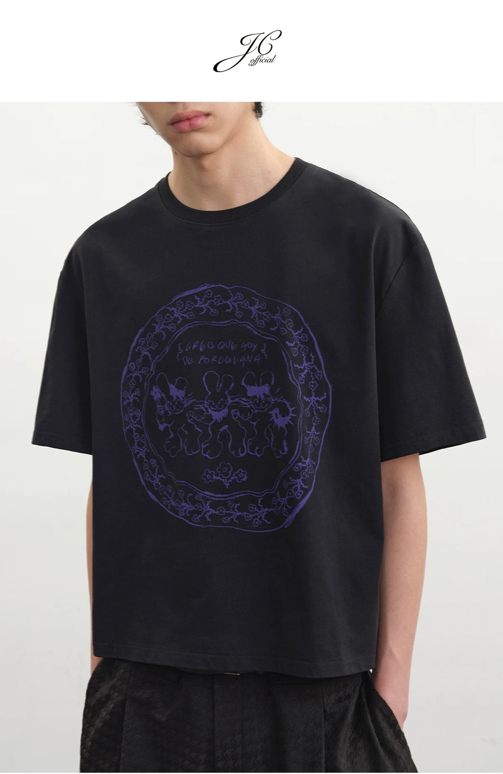 JCAESAR Retro Rabbit Print Casual Tee