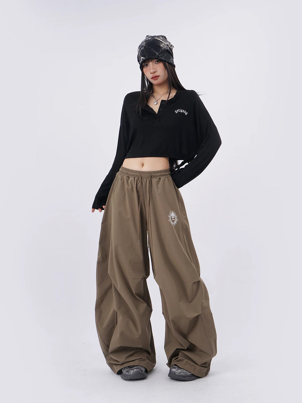 SAMUSAN Loose Lace-up Waist Loose Long Sleeves
