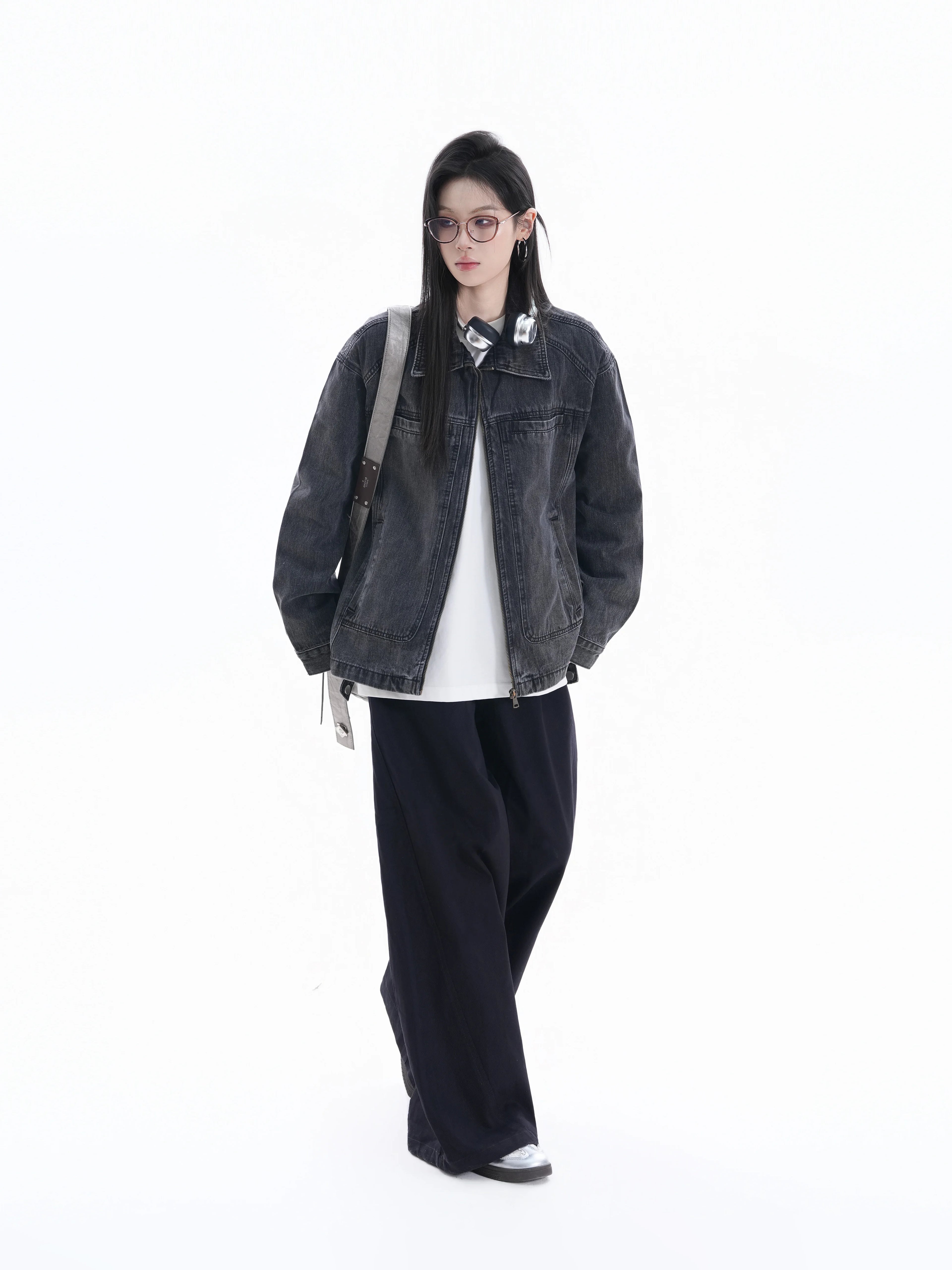Zuocisankon Turtleneck Denim Jacket