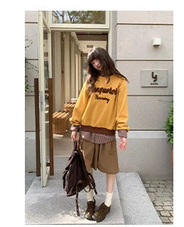 Kano Towel Embroidered Contrasting Letter Fleece Sweater