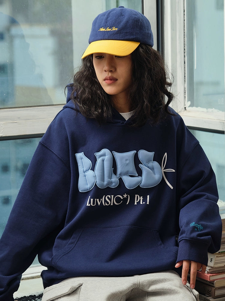 Battles Three-dimensional 3D Fluffy Letter Point Embroidered Hooded Sweater