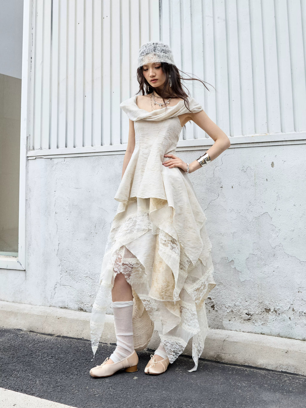 JNYLON Retro Twist-neck Two-piece Dress