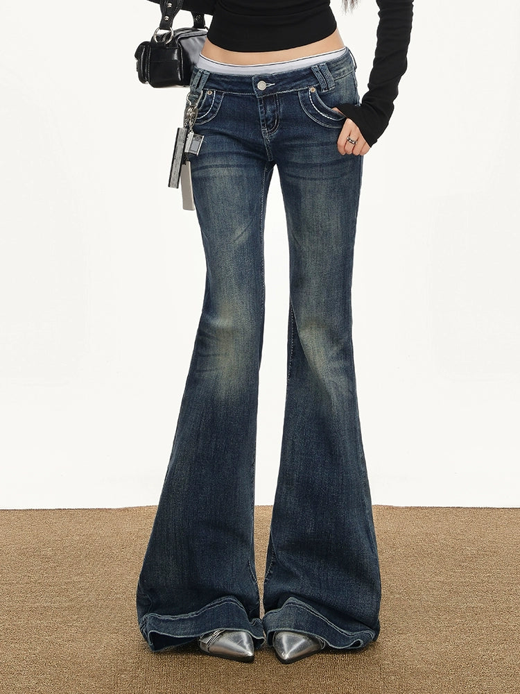 UNIFREE Slightly Pulled Old Low-rise Slim-fit Jeans