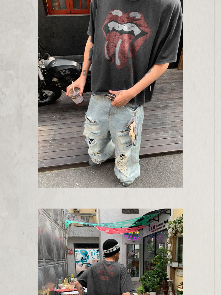 KONOOT Funny Mouth Print Crew Neck Tee